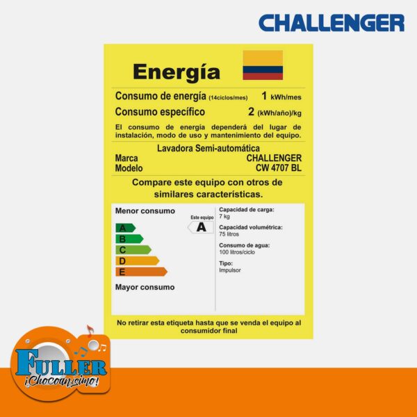 Lavadora Semiautomatica Challenger 15Lb CW4707 - Imagen 4