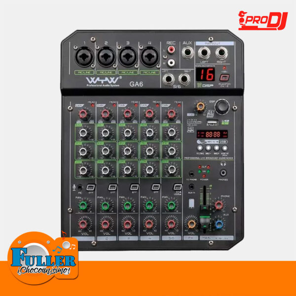 Consola Pro Dj GA06 Usb  Bluetooth 4XLR 1 Sterero 1Mic 1TSR O RCA